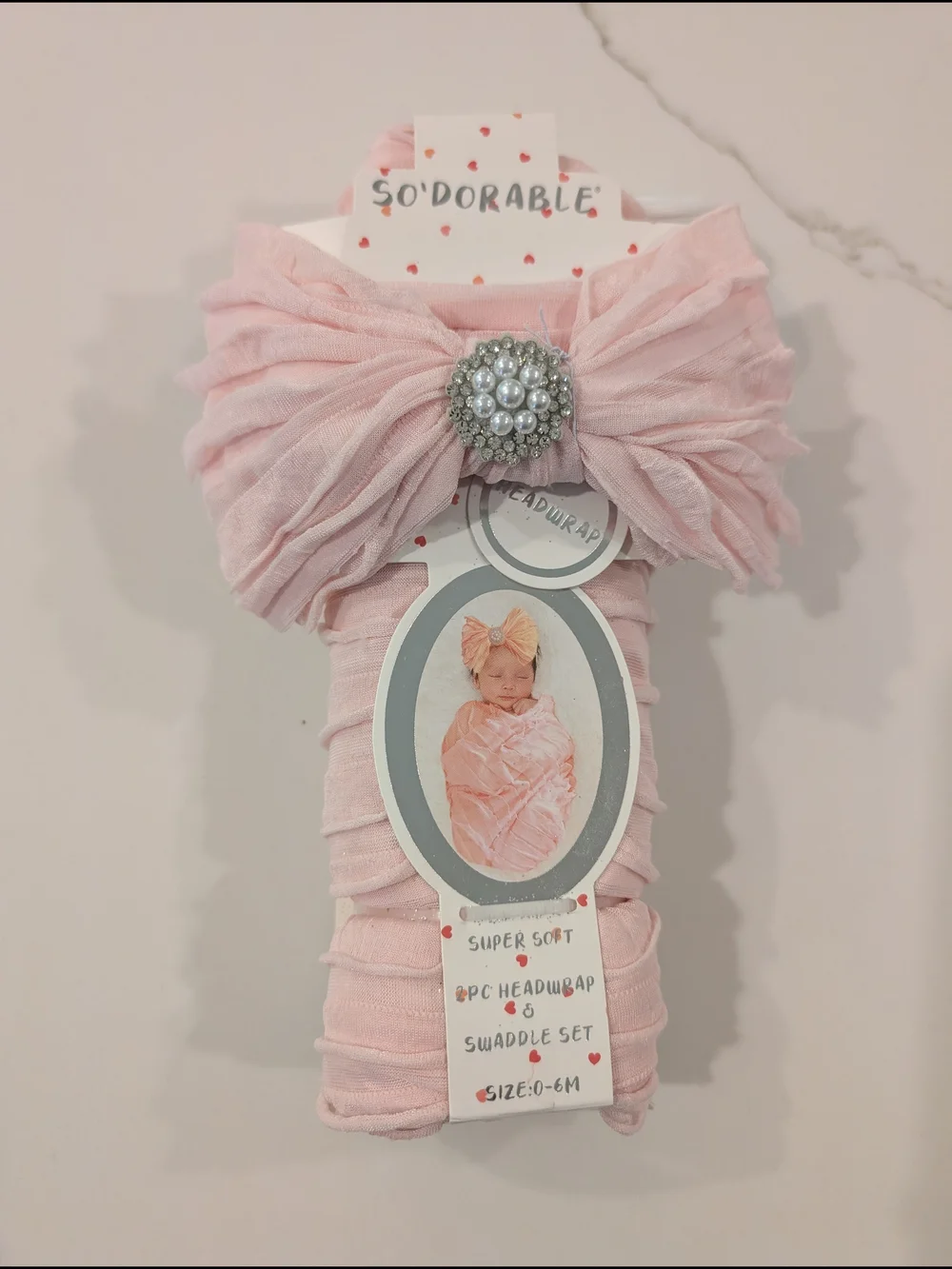 Baby Pink Bow Headwrap & Swaddle Set